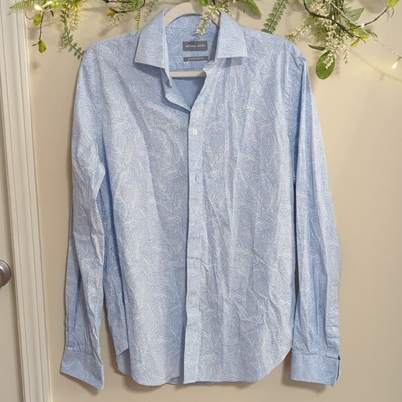 Michael Kors Blue Leaf Print Button Up Top - Picture 1 of 5